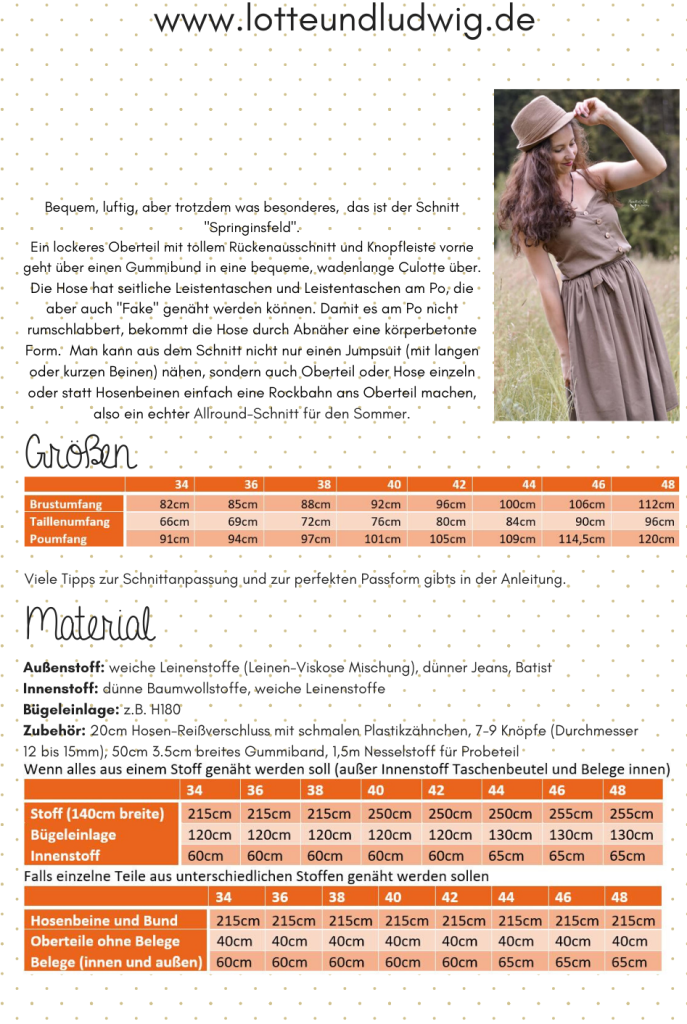 Papierschnittmuster Jumpsuit Springinsfeld Gr. 34-48